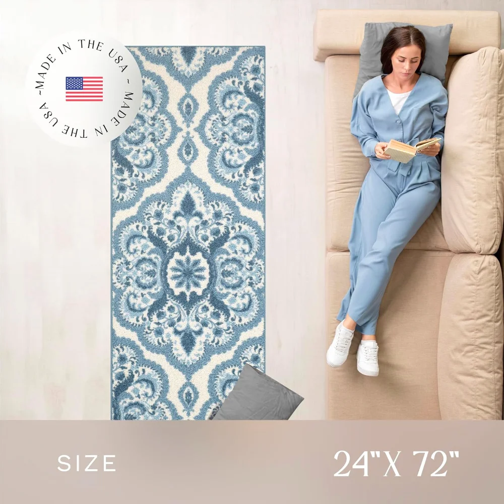 Vivian Medallion Runner, 2' x 6', Blue, view 3