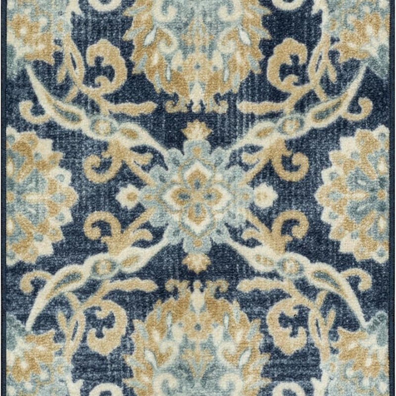 Blooming Damask Accent Rug, 34" x 20", Navy