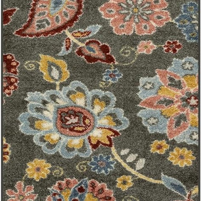 Gardena Floral Runner, 2' x 8', Grey
