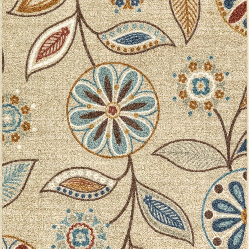 Reggie Floral Pet Mat, 3'4" x 5', Beige
