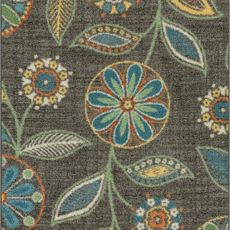 Reggie Floral Pet Mat, 3'4" x 5', Dark Grey