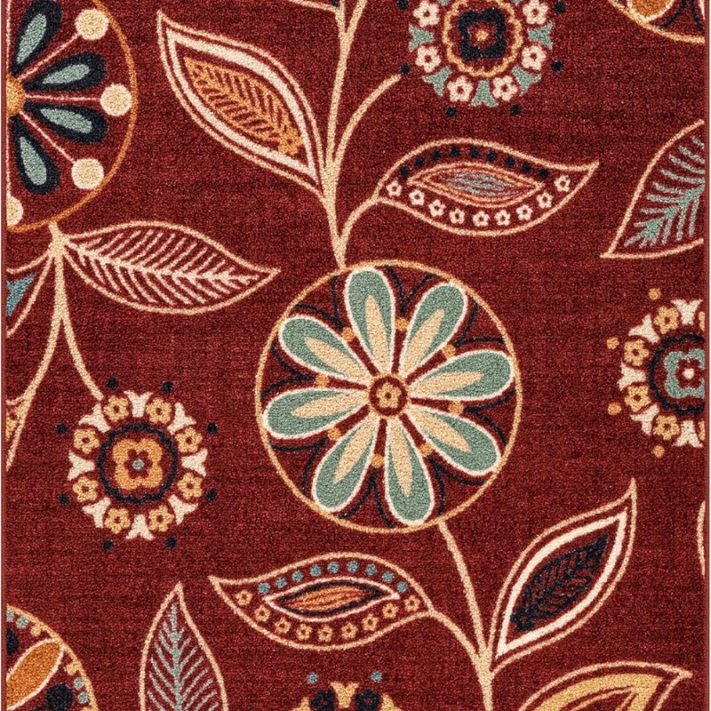 Reggie Floral Pet Mat, 3'4" x 5', Merlot
