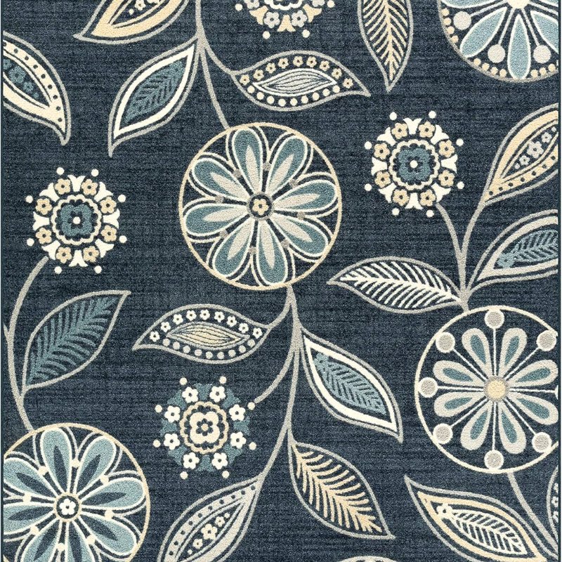 Reggie Floral Pet Mat, 4'9" x 7', Blue